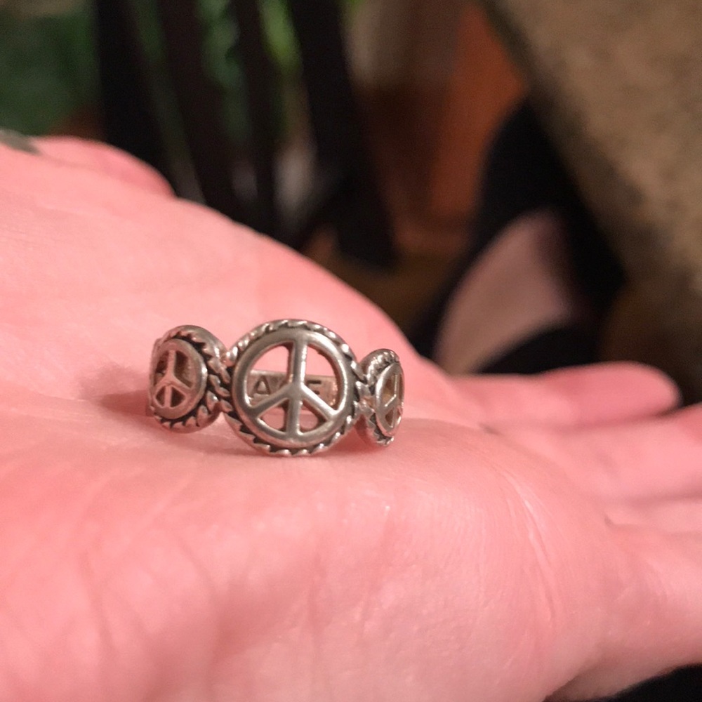 Peace sign sterling ring